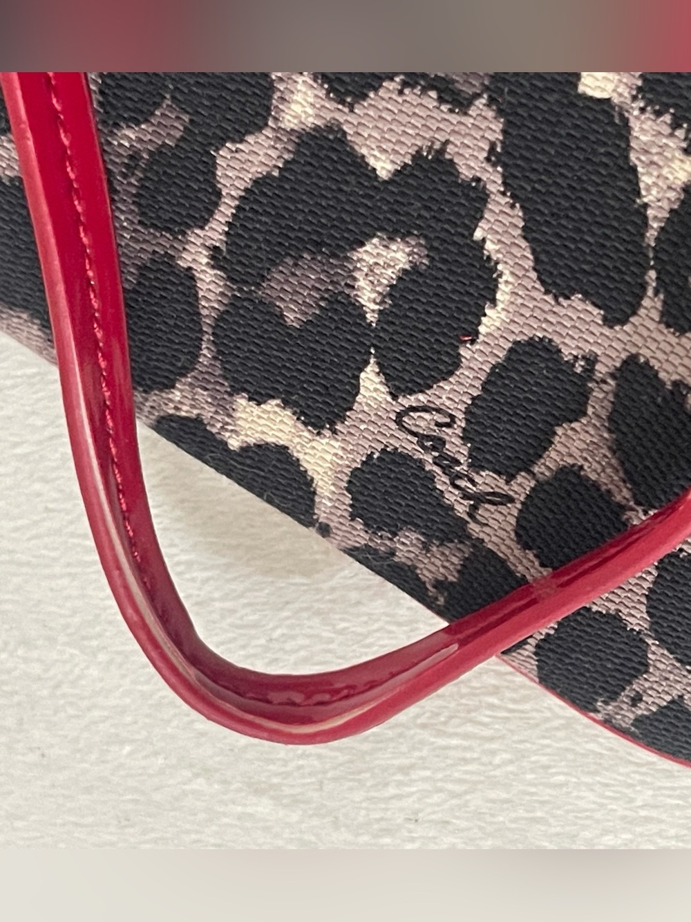 Coach Leopard Print Wristlet with Red Trim and Strap - Picture 5 of 8